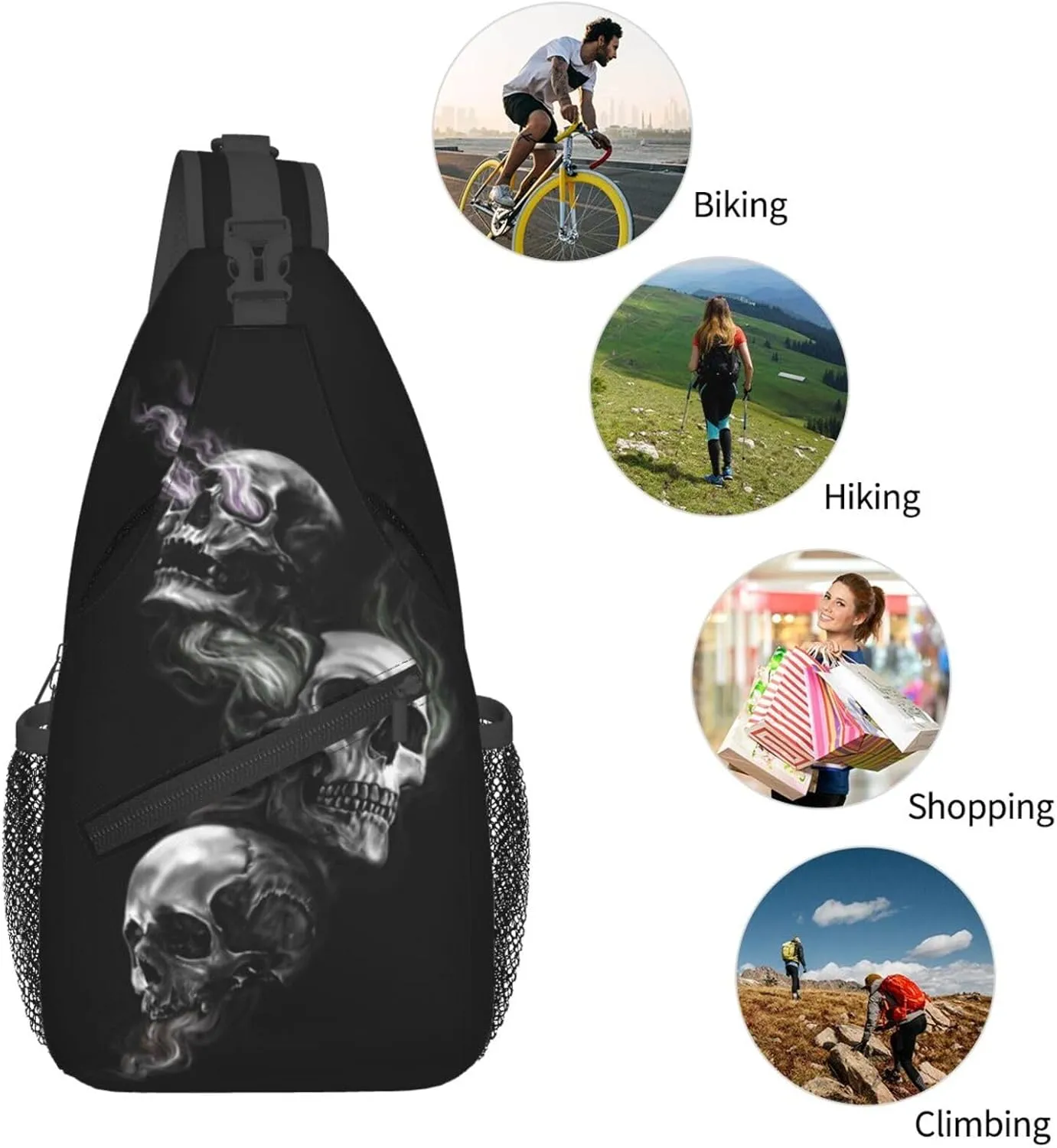 Skull Crossbody Bag Men Shoulder Bag Backpack Cool Sling Bag Chest Casual Daypack Bag