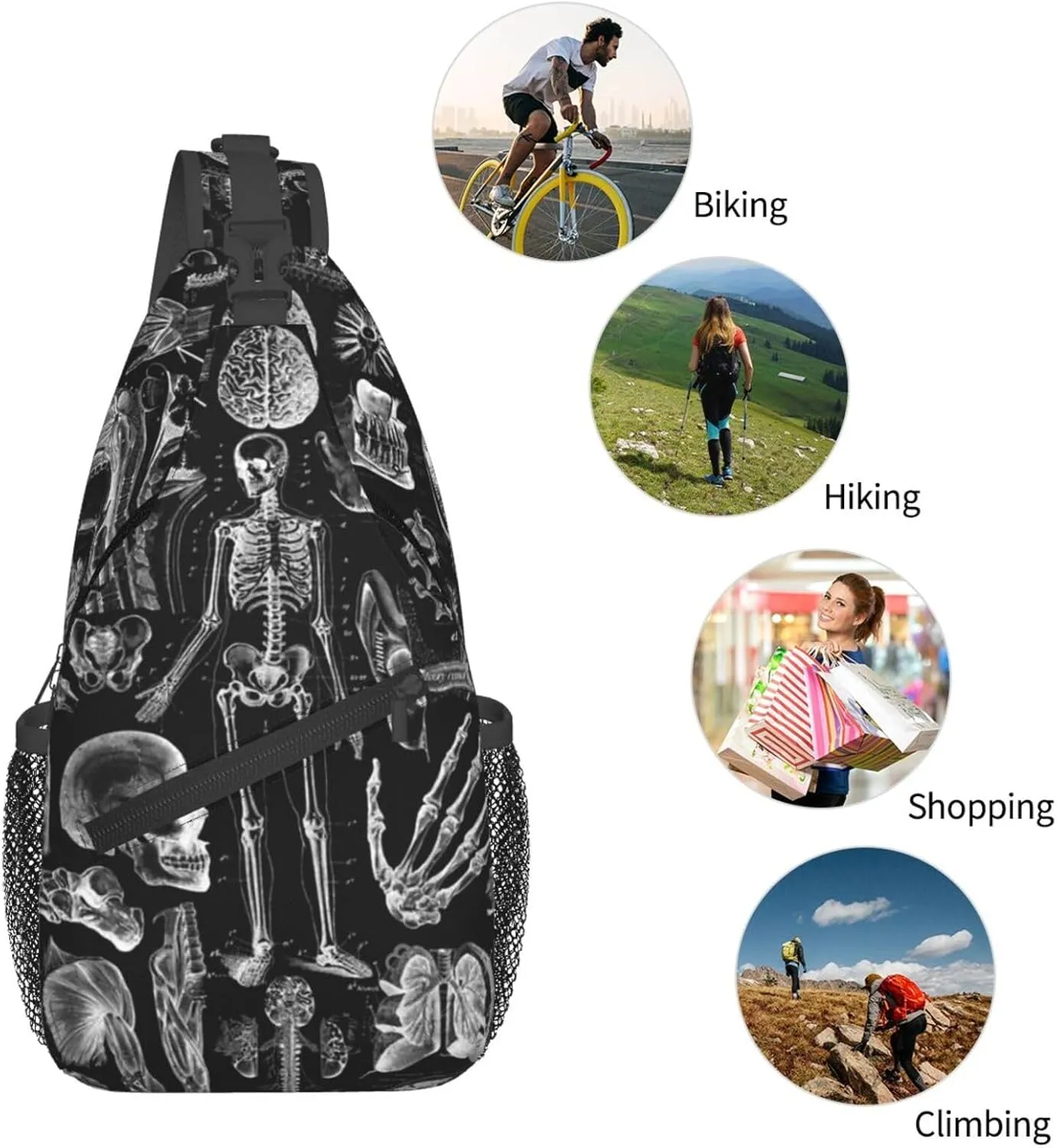 Skull Crossbody Bag Men Shoulder Bag Backpack Cool Sling Bag Chest Casual Daypack Bag
