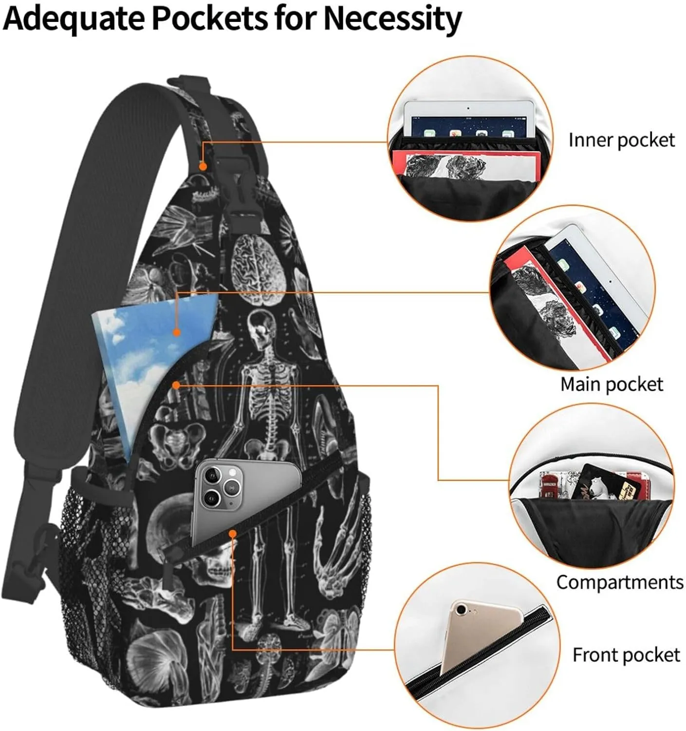 Skull Crossbody Bag Men Shoulder Bag Backpack Cool Sling Bag Chest Casual Daypack Bag