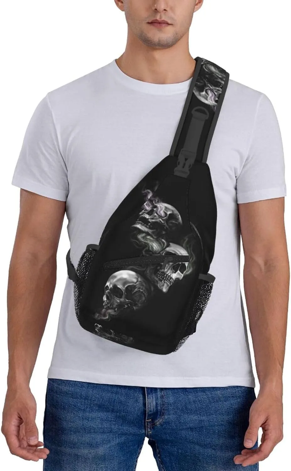Skull Crossbody Bag Men Shoulder Bag Backpack Cool Sling Bag Chest Casual Daypack Bag