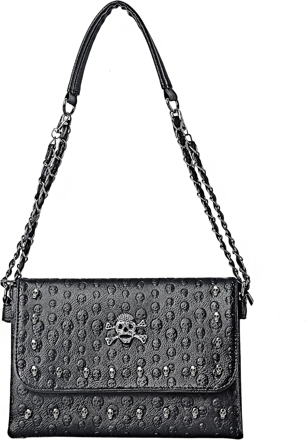 Skull Gothic Pirate Costume Accessories Spooky Punk Coffin Goth Rivet Tote Handbag and Crossbody Shoulder Clutch Wallet Purse for Women, Black