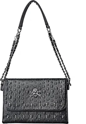 Skull Gothic Pirate Costume Accessories Spooky Punk Coffin Goth Rivet Tote Handbag and Crossbody Shoulder Clutch Wallet Purse for Women, Black