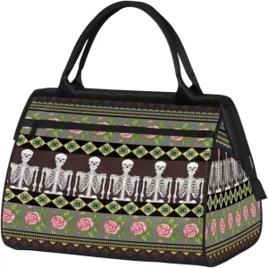 Skull Ornamental Pattern Weekender Bags for Women 25L Small Travel Duffel Bag Teen Girl Skull Rose Overnight Tote Bags Ladies Gym Duffle Carry On Bag
