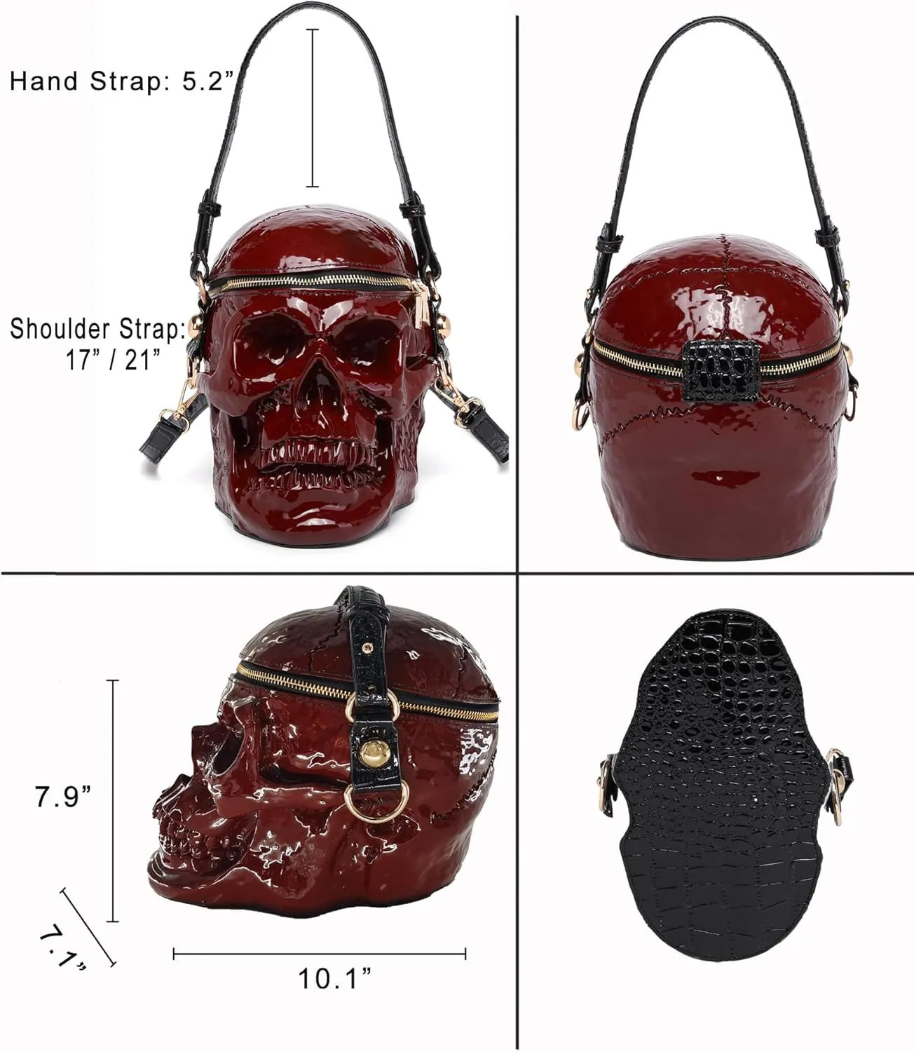 Skull Shaped Purse Crossbody Shoulder Bag Weird Horror Gothic PVC Handbag Halloween Top Handle Bag
