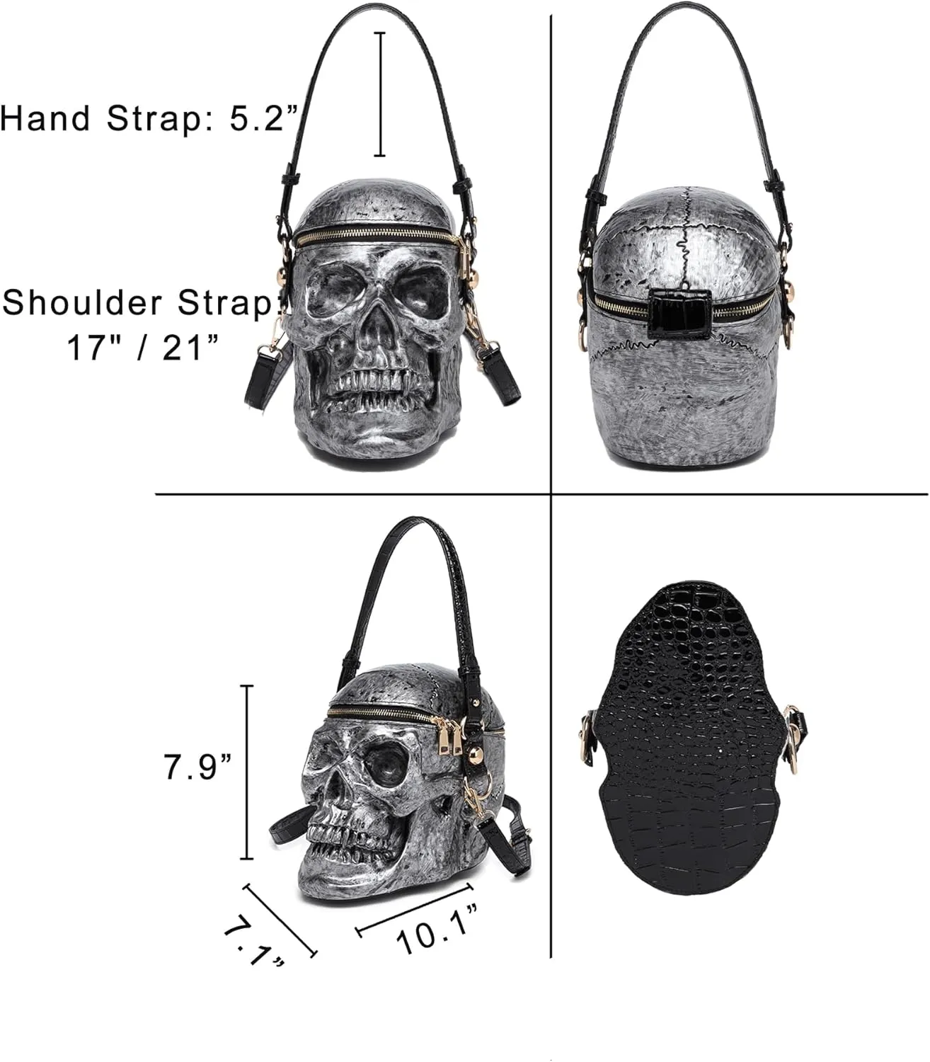 Skull Shaped Purse Crossbody Shoulder Bag Weird Horror Gothic PVC Handbag Halloween Top Handle Bag
