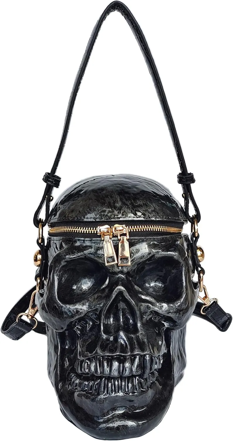 Skull Shaped Purse Crossbody Shoulder Bag Weird Horror Gothic PVC Handbag Halloween Top Handle Bag