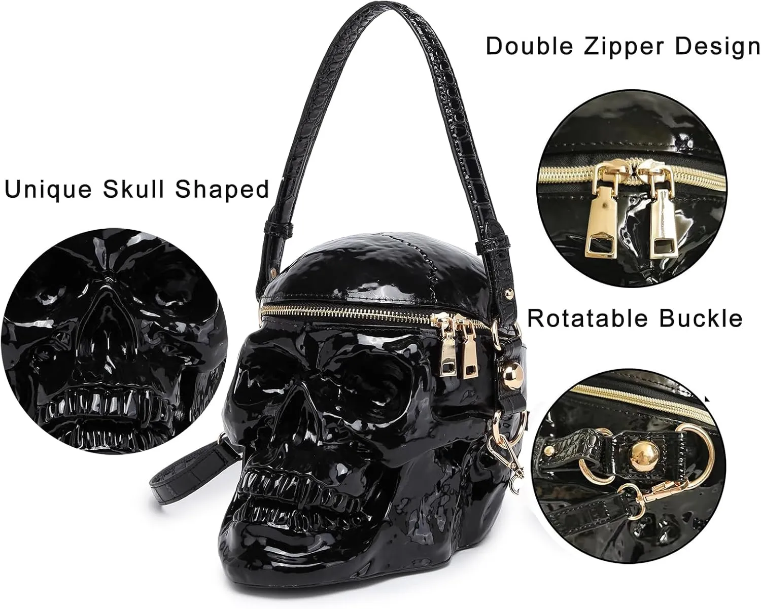 Skull Shaped Purse Crossbody Shoulder Bag Weird Horror Gothic PVC Handbag Halloween Top Handle Bag