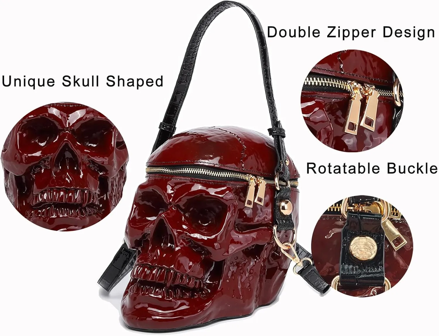 Skull Shaped Purse Crossbody Shoulder Bag Weird Horror Gothic PVC Handbag Halloween Top Handle Bag