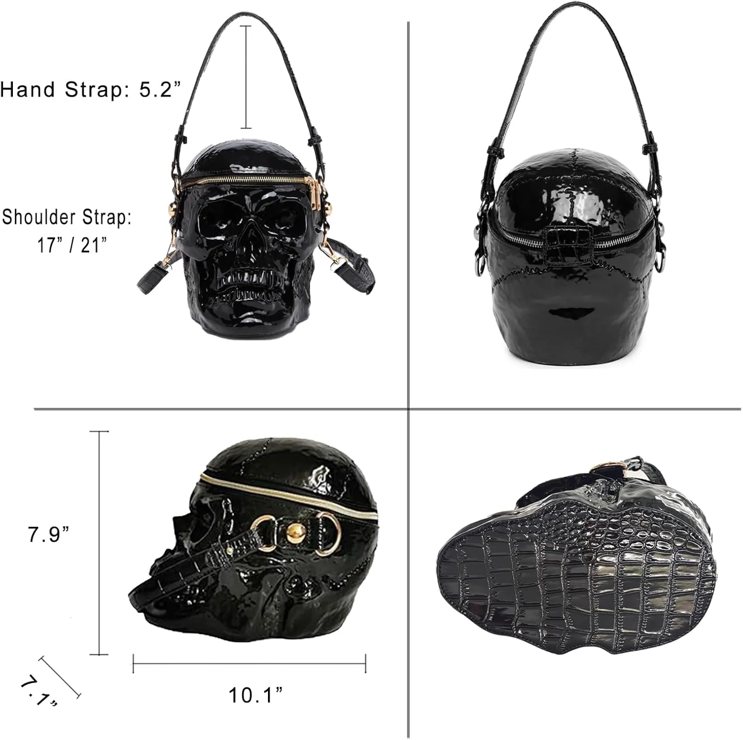 Skull Shaped Purse Crossbody Shoulder Bag Weird Horror Gothic PVC Handbag Halloween Top Handle Bag