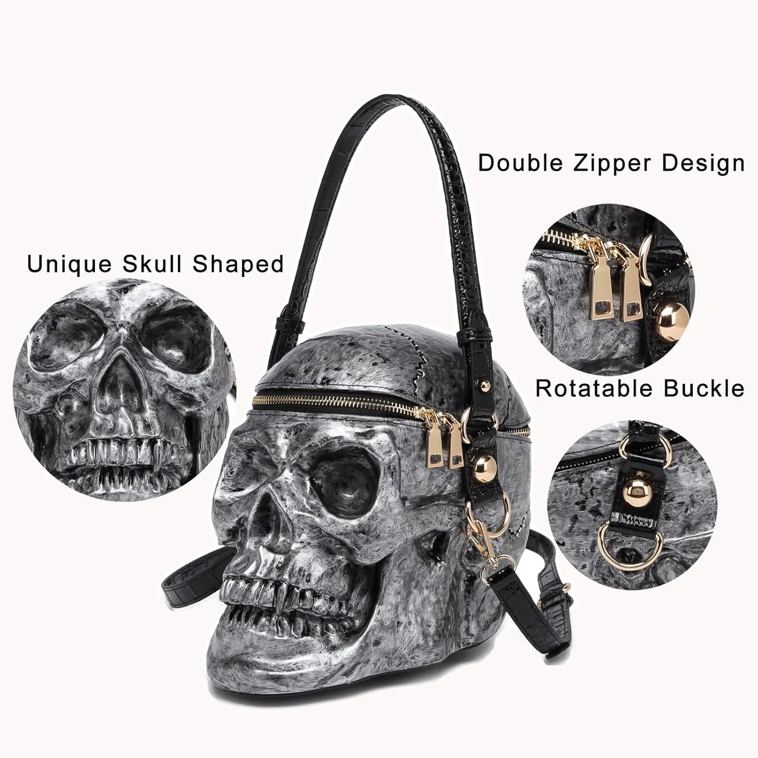 Skull Shaped Purse Crossbody Shoulder Bag Weird Horror Gothic PVC Handbag Halloween Top Handle Bag