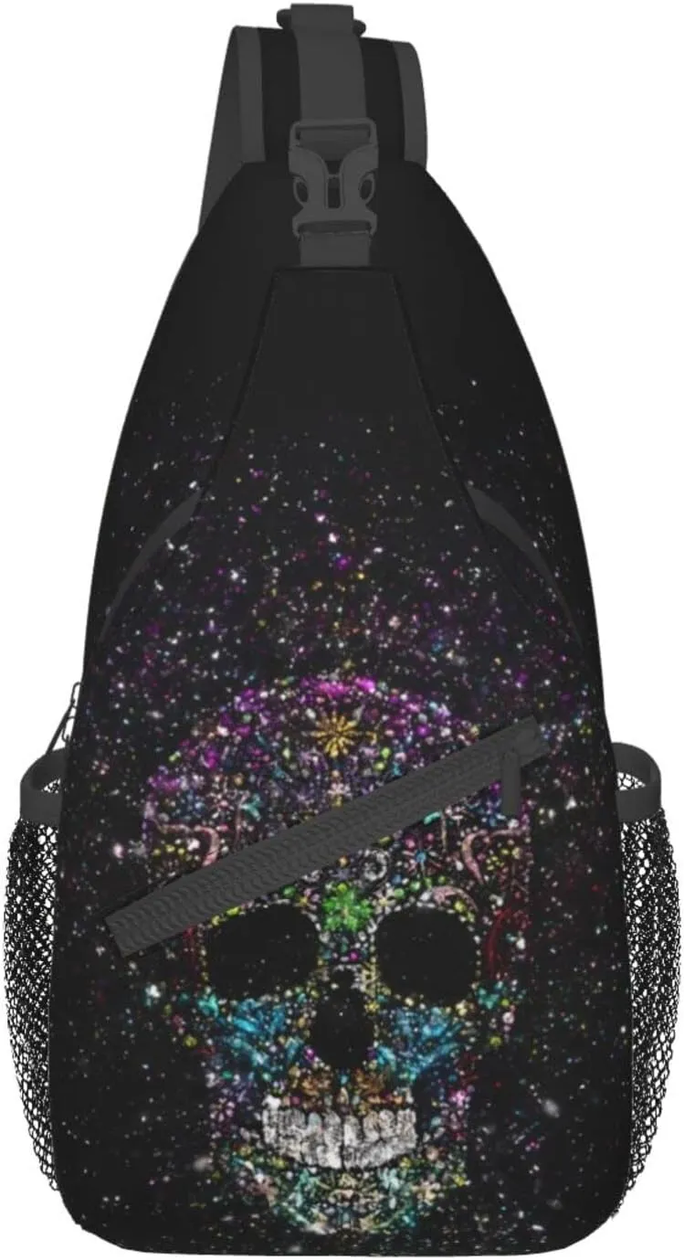 Skull Sling Bag for Women Men, Funny Crossbody Sling Backpack Shoulder Bag Chest Bag for Travel Hiking