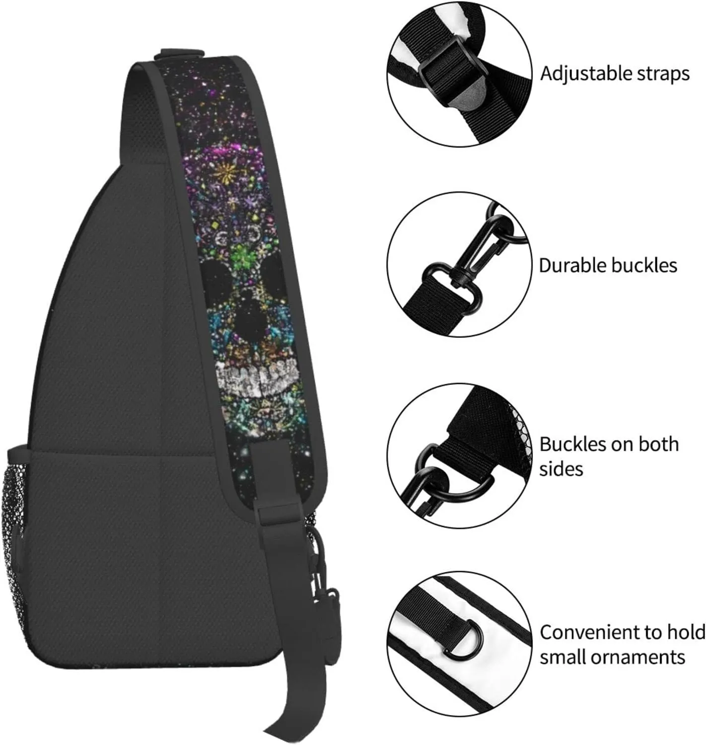 Skull Sling Bag for Women Men, Funny Crossbody Sling Backpack Shoulder Bag Chest Bag for Travel Hiking