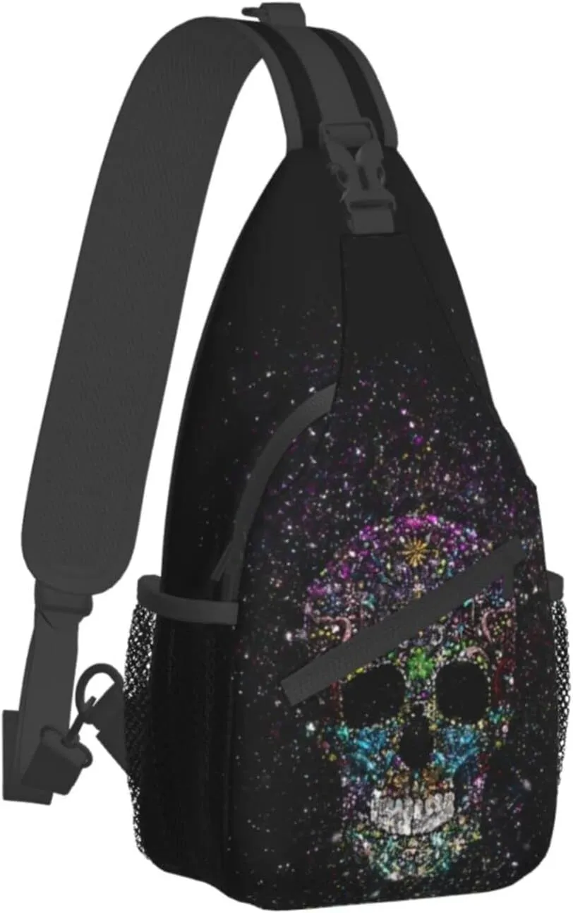 Skull Sling Bag for Women Men, Funny Crossbody Sling Backpack Shoulder Bag Chest Bag for Travel Hiking