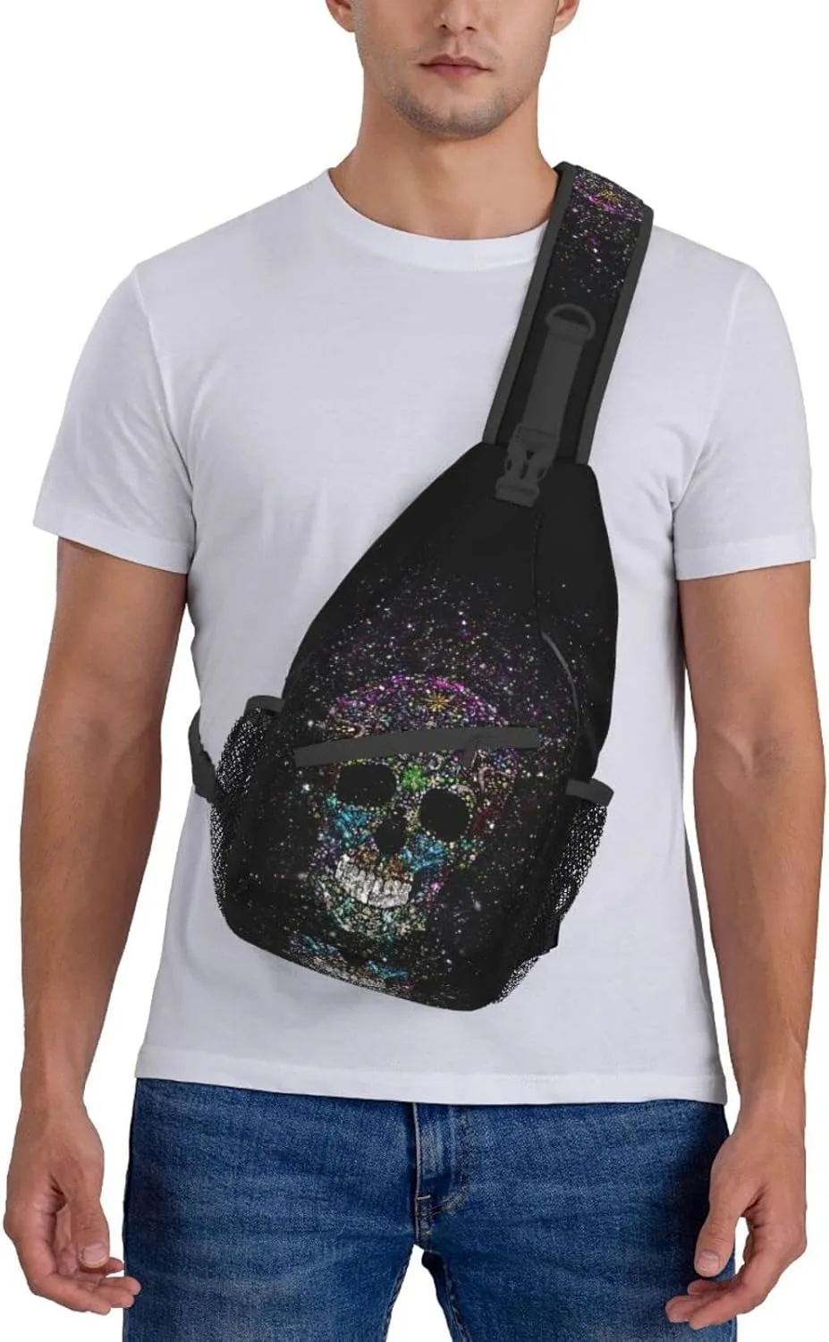 Skull Sling Bag for Women Men, Funny Crossbody Sling Backpack Shoulder Bag Chest Bag for Travel Hiking