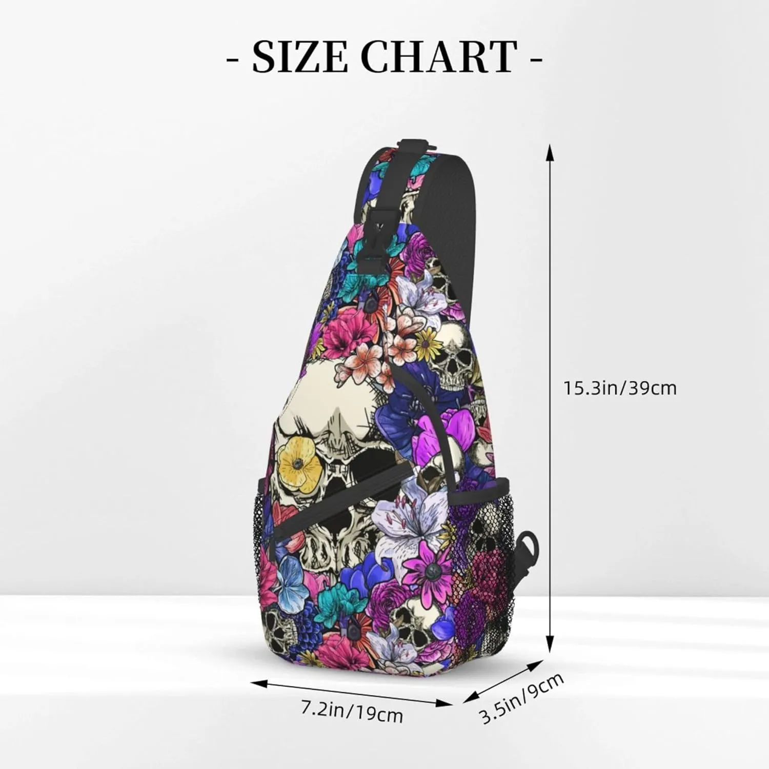 Skull Sling Bag,Victorian Gothic Sling Backpack Black Crossbody Bag Men Casual Shoulder Daypack for Women Men Lightweight Travel Hiking Gym
