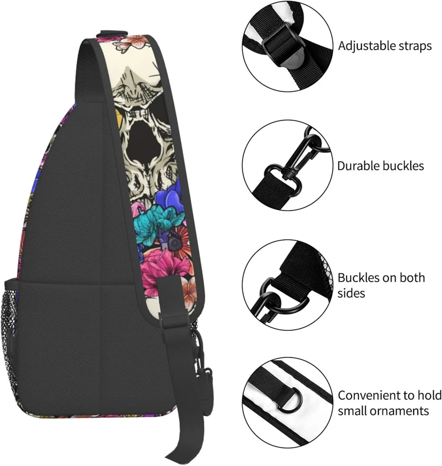 Skull Sling Bag,Victorian Gothic Sling Backpack Black Crossbody Bag Men Casual Shoulder Daypack for Women Men Lightweight Travel Hiking Gym