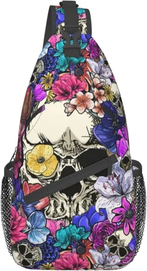 Skull Sling Bag,Victorian Gothic Sling Backpack Black Crossbody Bag Men Casual Shoulder Daypack for Women Men Lightweight Travel Hiking Gym