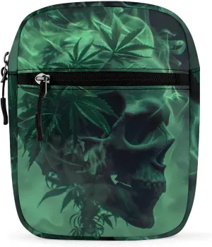Skull Smoke Weed Small Crossbody Bag Casual Belt Bag Sling Purse for Travel Hiking