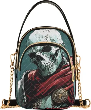 Skull Soldier Sling Bag for Women, Small Shoulder Bag Crossbody Bag Purse with Chain Strap Top handle 5.91×3.15×8.27 Inches