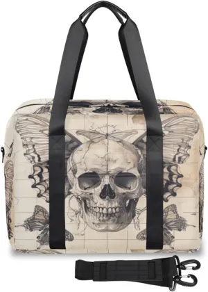 Skull Wings Butterflies Womens Travel Bags, Weekender Carry on for Women, Sport Gym Bag, Workout Duffel bag, Overnight Shoulder Bag