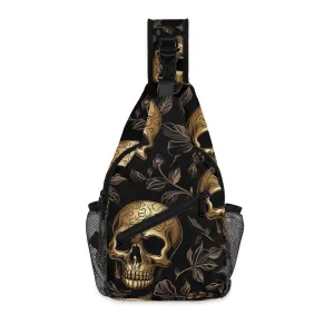 Skulls Leaves Chest Crossbody Bag with Adjustable Strap