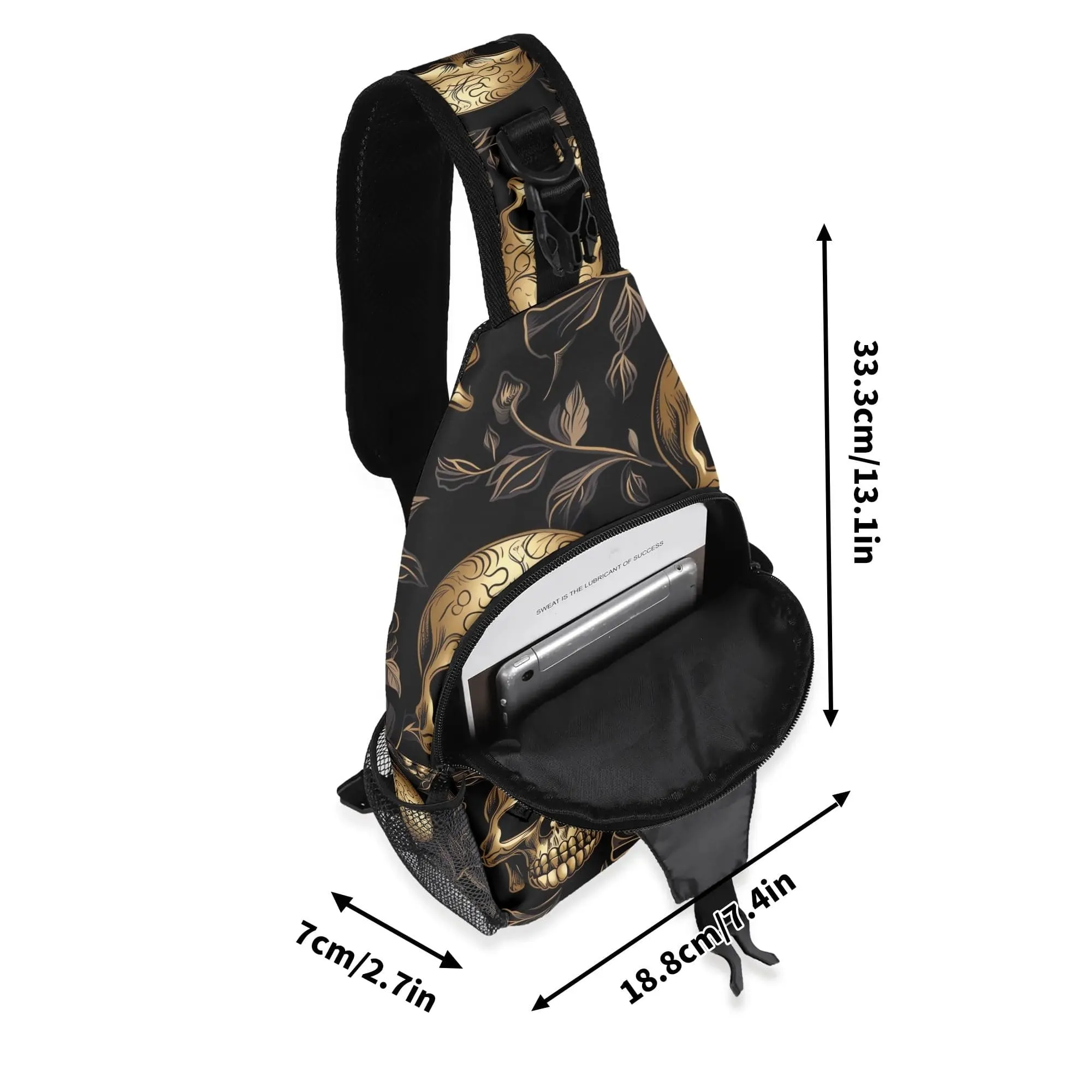 Skulls Leaves Chest Crossbody Bag with Adjustable Strap