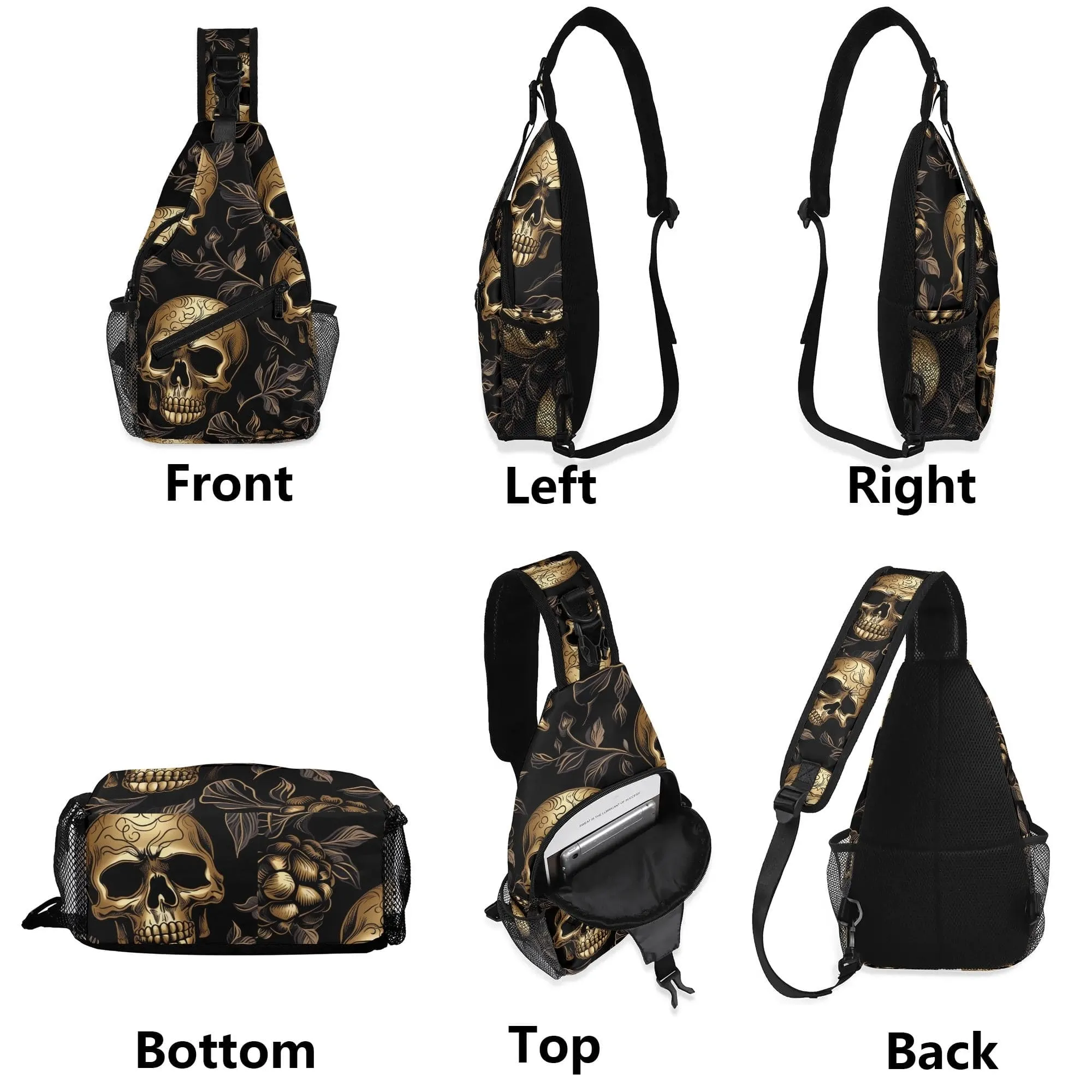 Skulls Leaves Chest Crossbody Bag with Adjustable Strap