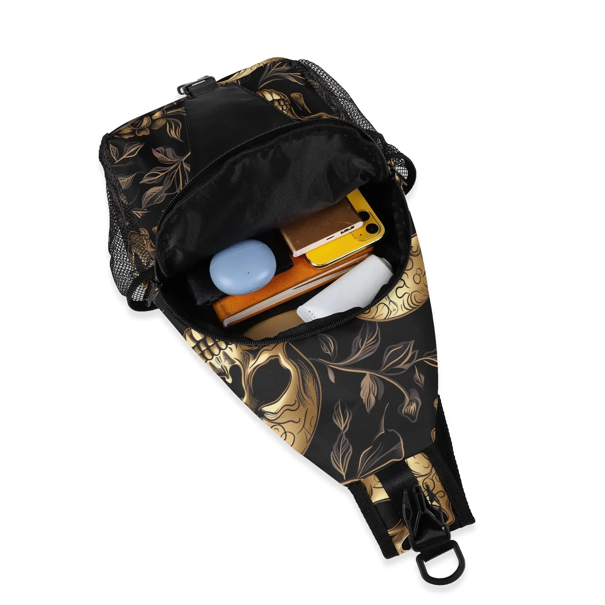 Skulls Leaves Chest Crossbody Bag with Adjustable Strap