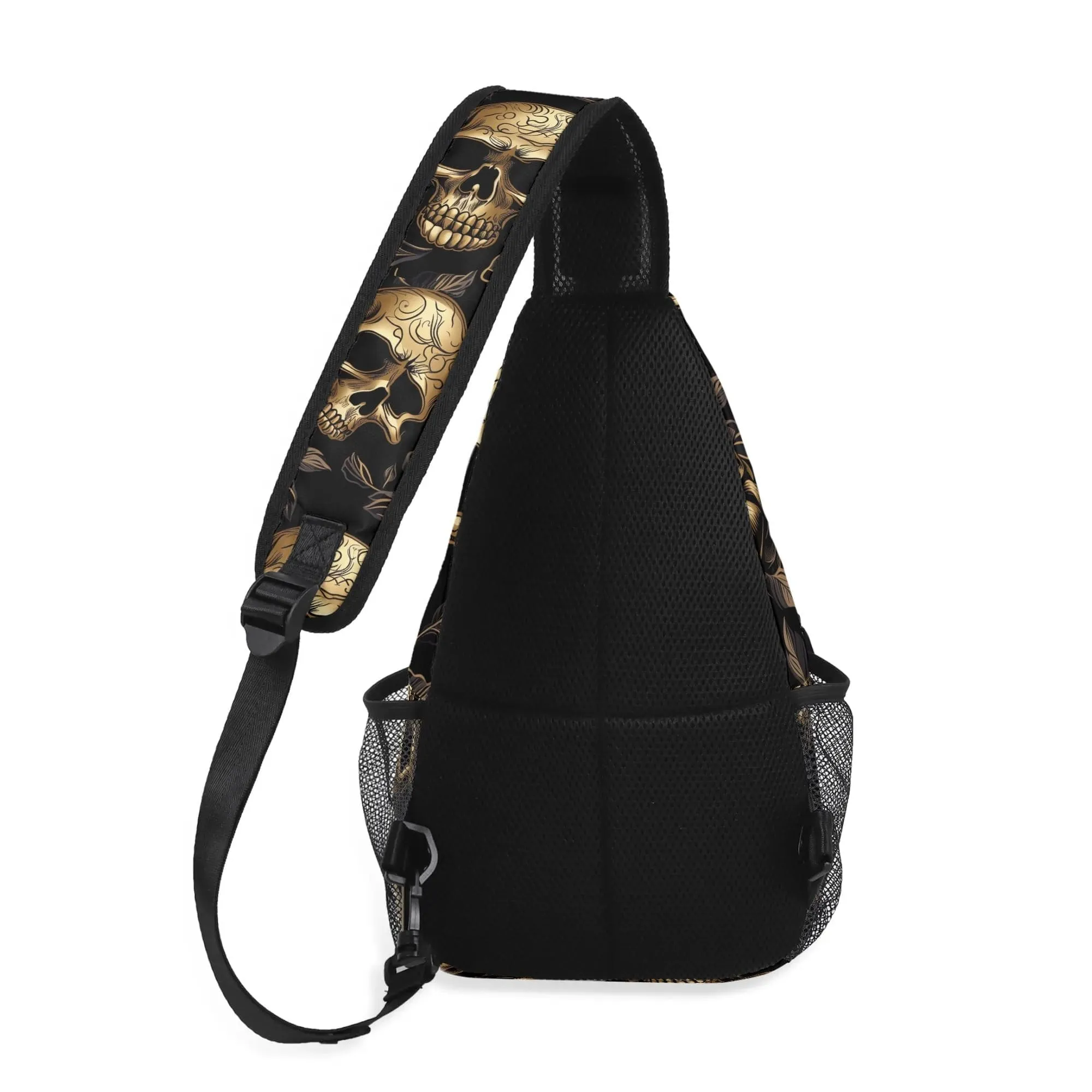 Skulls Leaves Chest Crossbody Bag with Adjustable Strap
