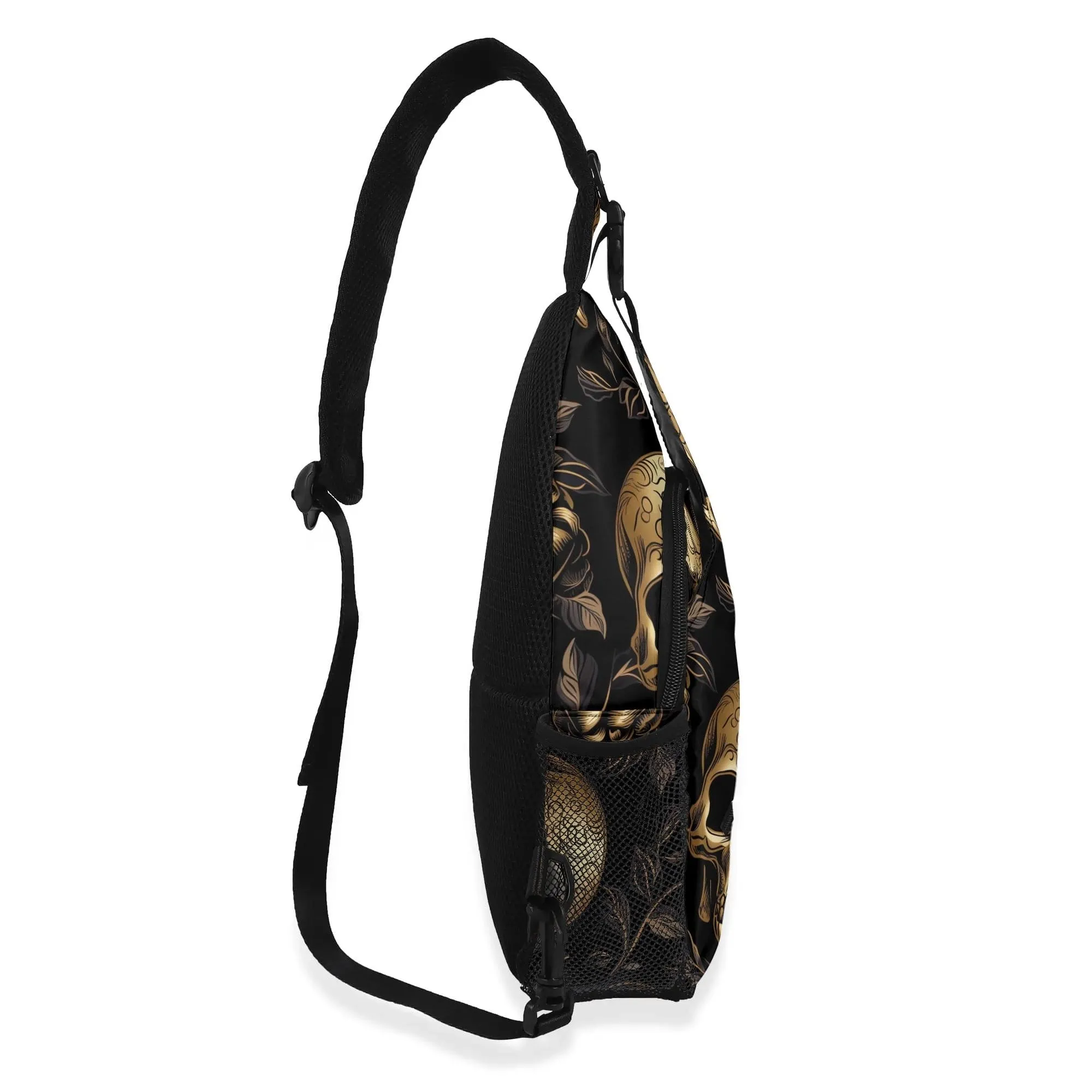 Skulls Leaves Chest Crossbody Bag with Adjustable Strap