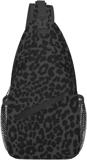 Sling Backpack,Travel Hiking Daypack Pattern Rope Crossbody Shoulder Bag, (for Dark Gray Black Leopard Cheetah Print)