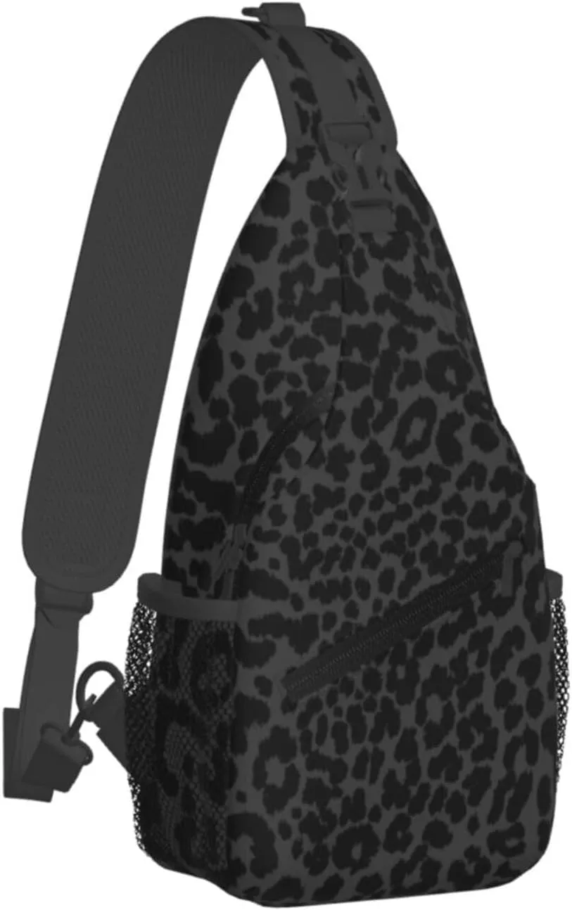 Sling Backpack,Travel Hiking Daypack Pattern Rope Crossbody Shoulder Bag, (for Dark Gray Black Leopard Cheetah Print)