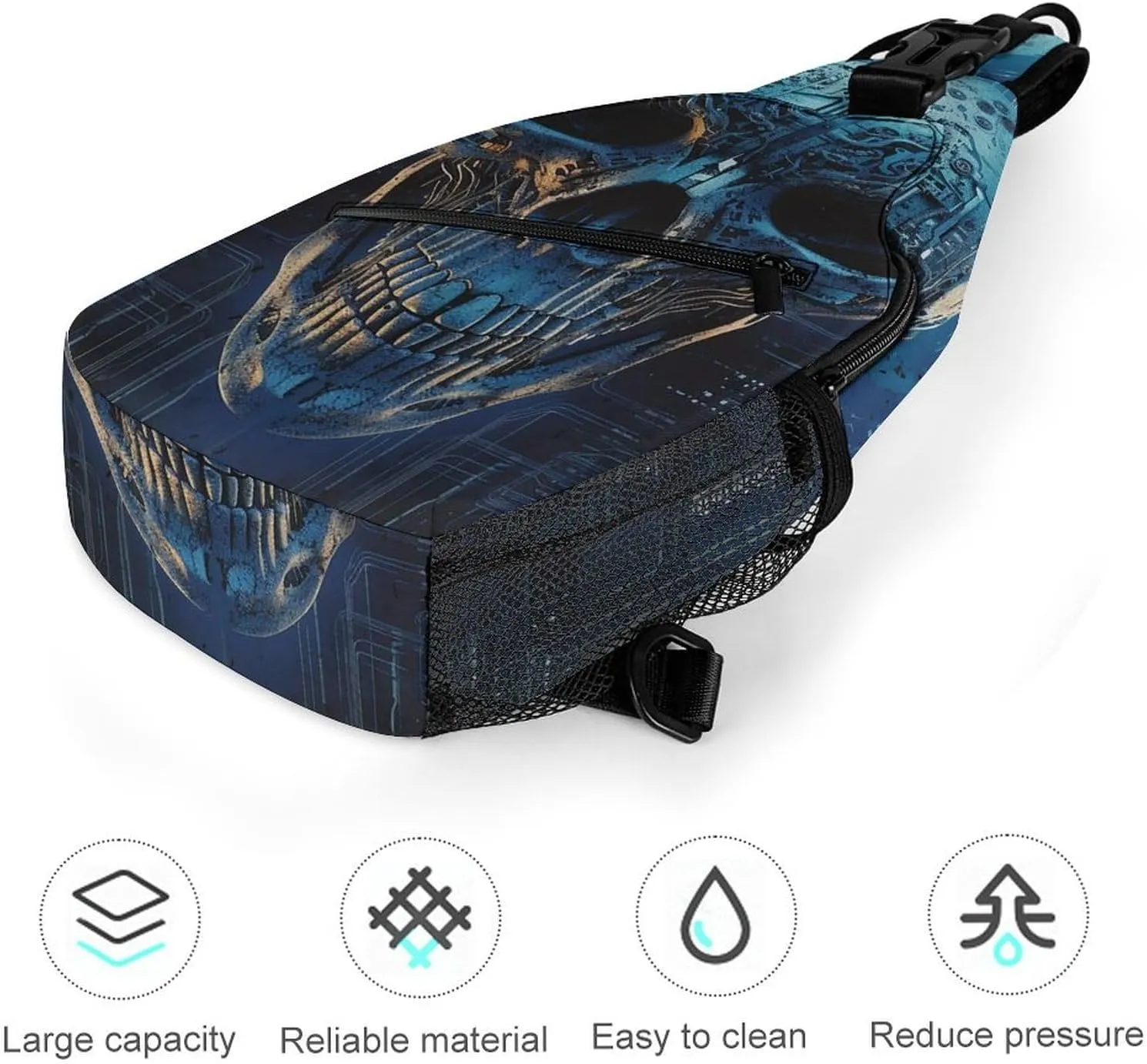Sling Bag Crossbody Backpack for Men Women Blue Skull Design Chest Bag Crossbody Bag for Travel Sport Running