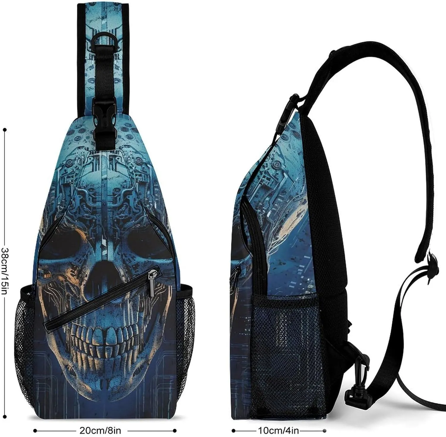 Sling Bag Crossbody Backpack for Men Women Blue Skull Design Chest Bag Crossbody Bag for Travel Sport Running