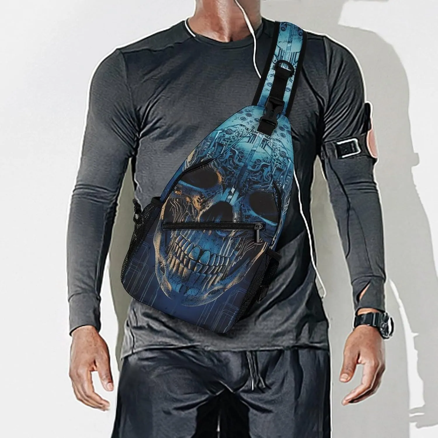Sling Bag Crossbody Backpack for Men Women Blue Skull Design Chest Bag Crossbody Bag for Travel Sport Running