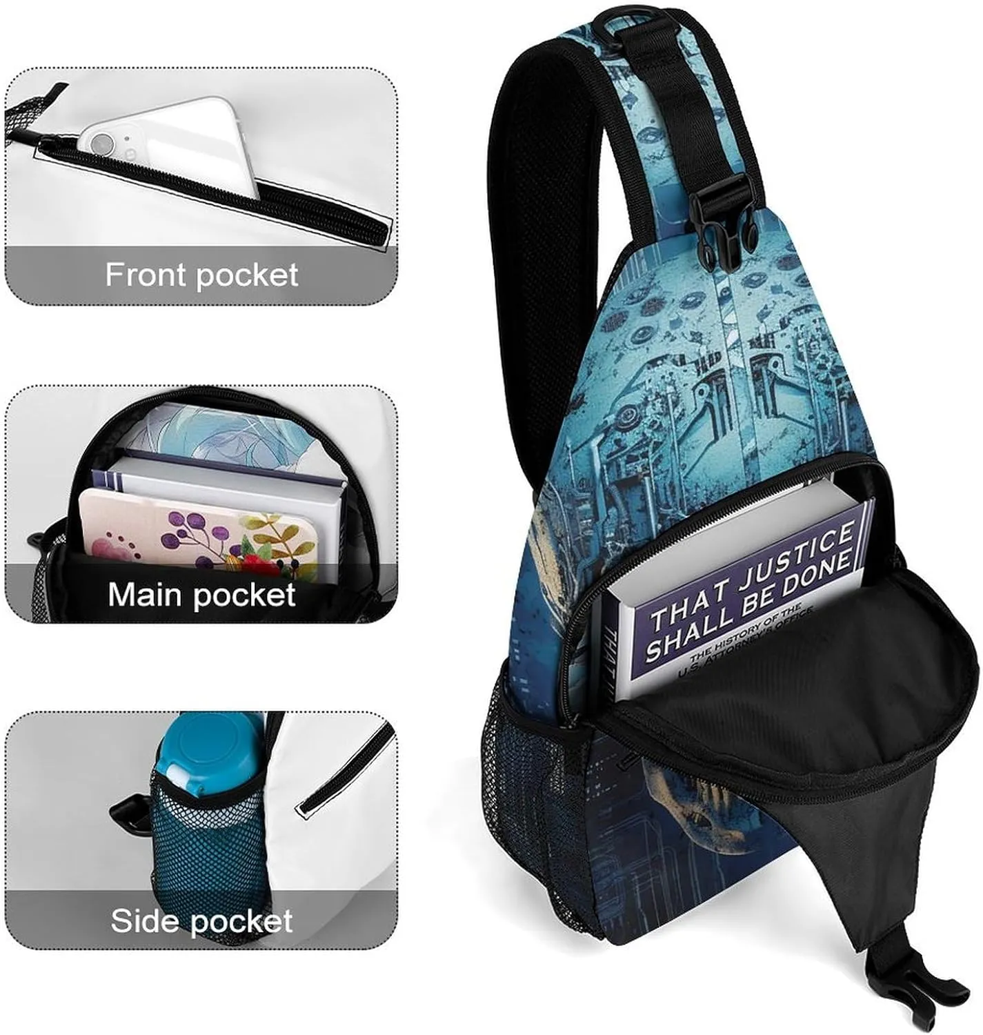 Sling Bag Crossbody Backpack for Men Women Blue Skull Design Chest Bag Crossbody Bag for Travel Sport Running