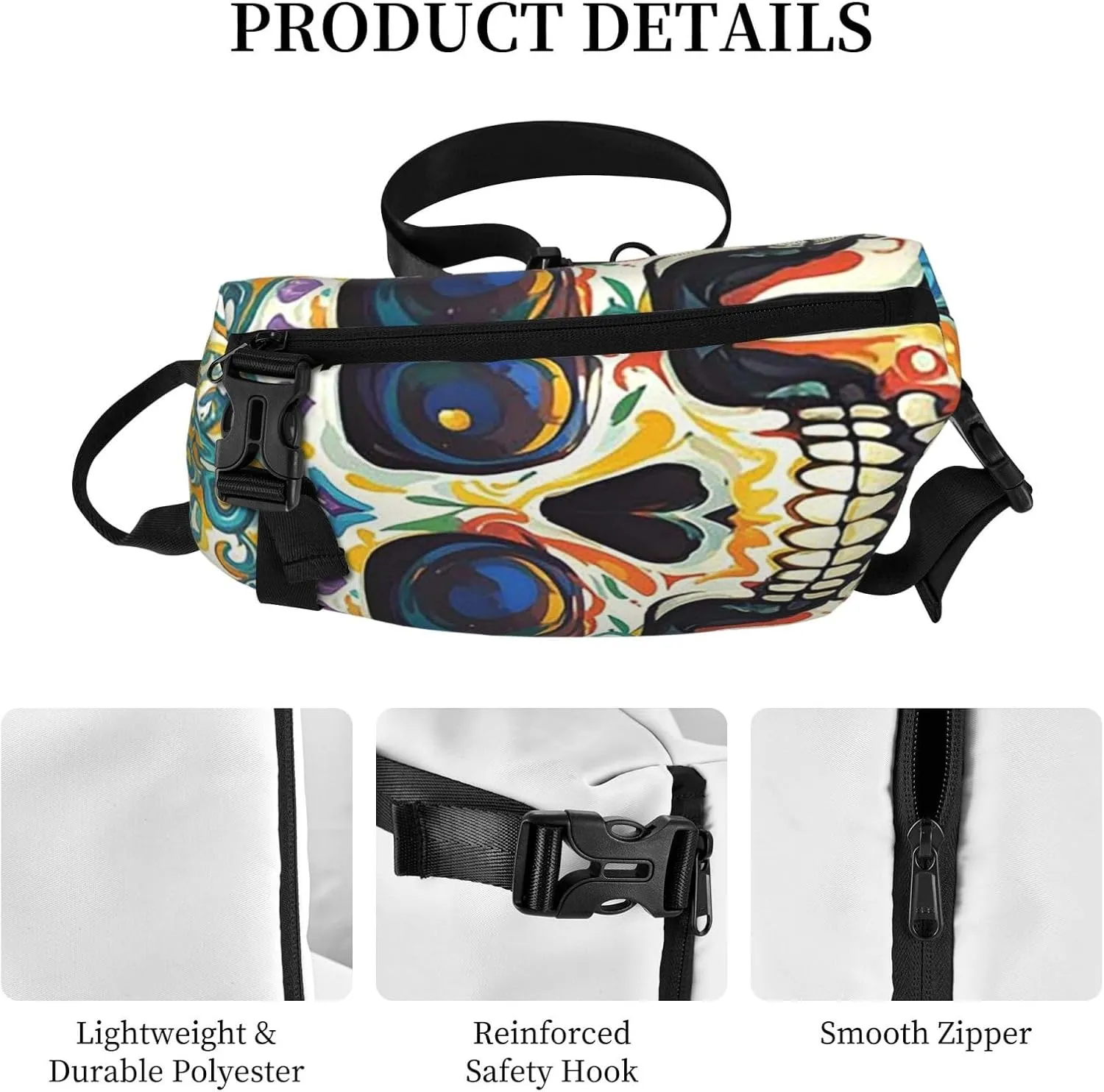 Sling Bag Crossbody Backpack for Men Women Cool Skull Graphics3 Chest Bag Crossbody Bag for Travel Sport Running