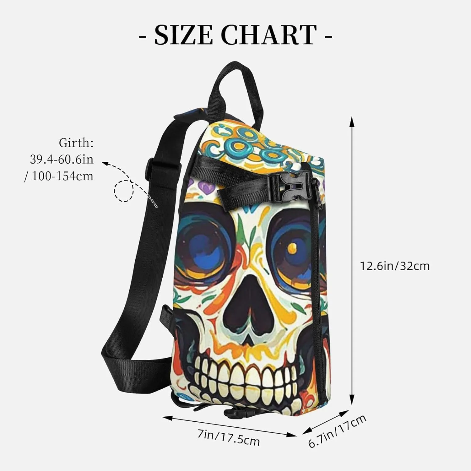 Sling Bag Crossbody Backpack for Men Women Cool Skull Graphics3 Chest Bag Crossbody Bag for Travel Sport Running