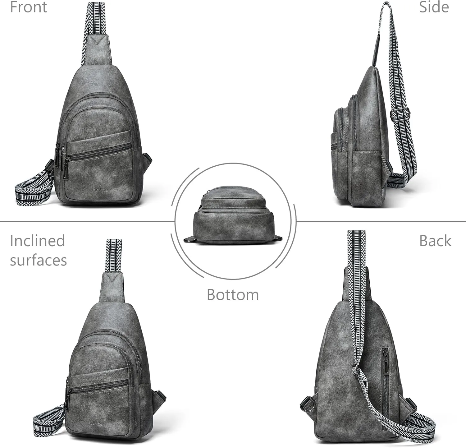Sling Bag Crossbody Bags for Women for Travel, 3.5 x 10.5 x 6"(L x H x W),Adjustable Straps 22.5 to 44 inch