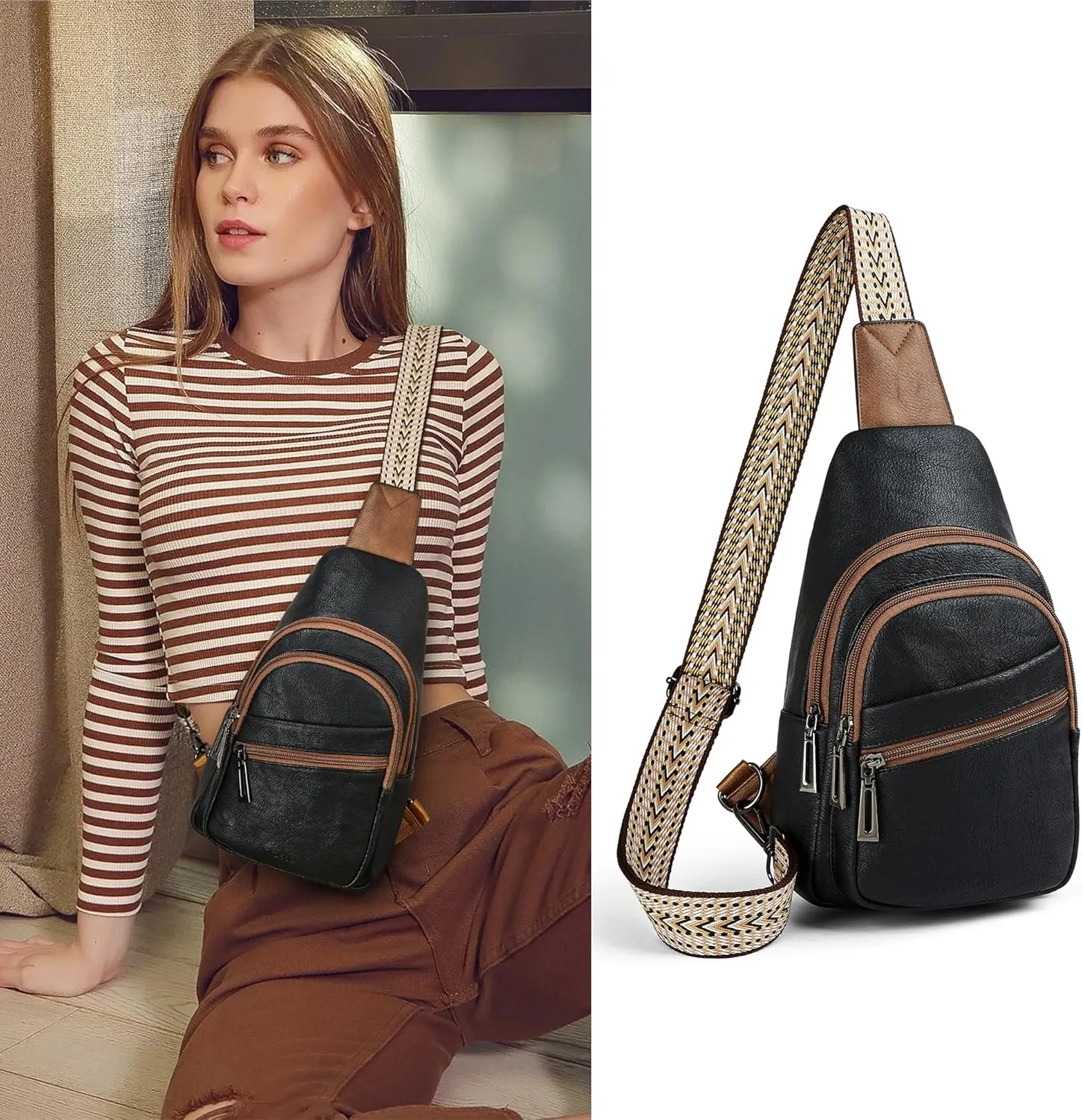 Sling Bag Crossbody Bags for Women for Travel, 3.5 x 10.5 x 6"(L x H x W),Adjustable Straps 22.5 to 44 inch