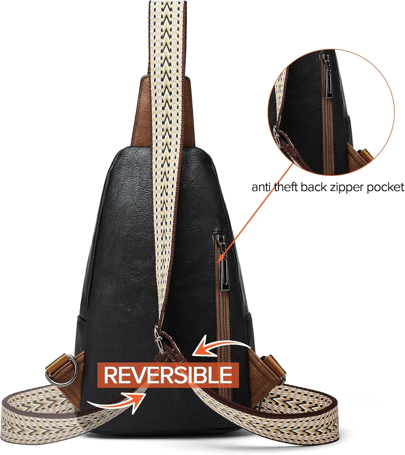 Sling Bag Crossbody Bags for Women for Travel, 3.5 x 10.5 x 6"(L x H x W),Adjustable Straps 22.5 to 44 inch