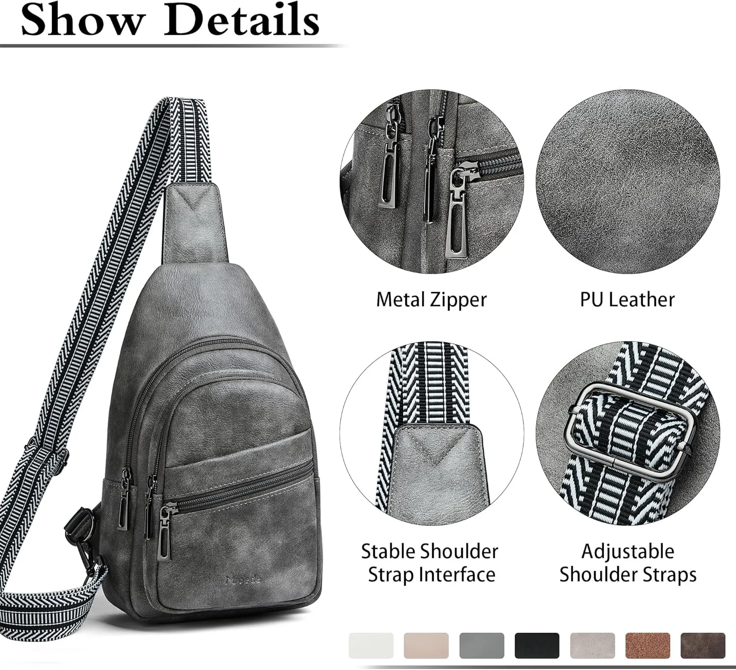 Sling Bag Crossbody Bags for Women for Travel, 3.5 x 10.5 x 6"(L x H x W),Adjustable Straps 22.5 to 44 inch