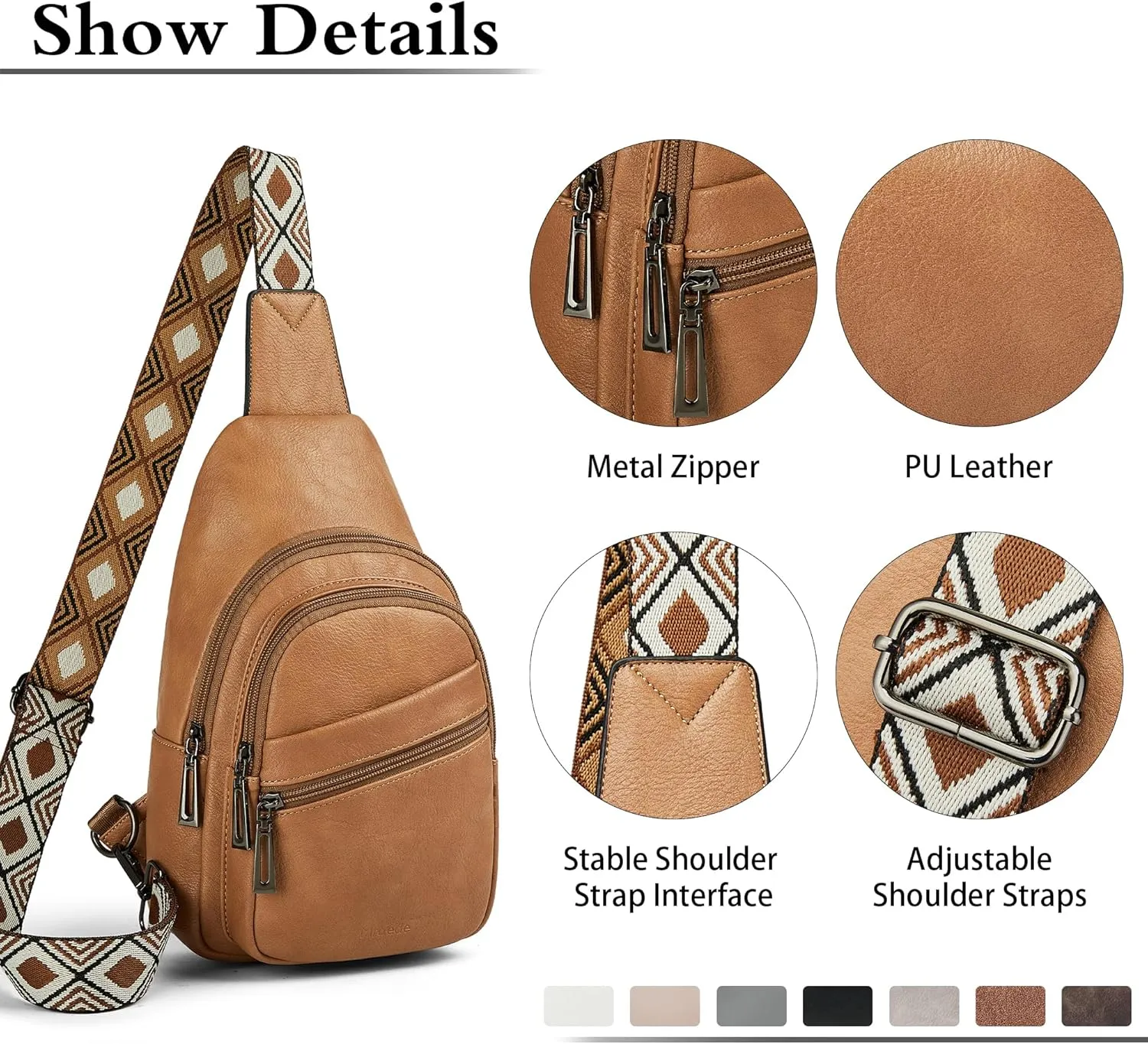Sling Bag Crossbody Bags for Women for Travel, 3.5 x 10.5 x 6"(L x H x W),Adjustable Straps 22.5 to 44 inch