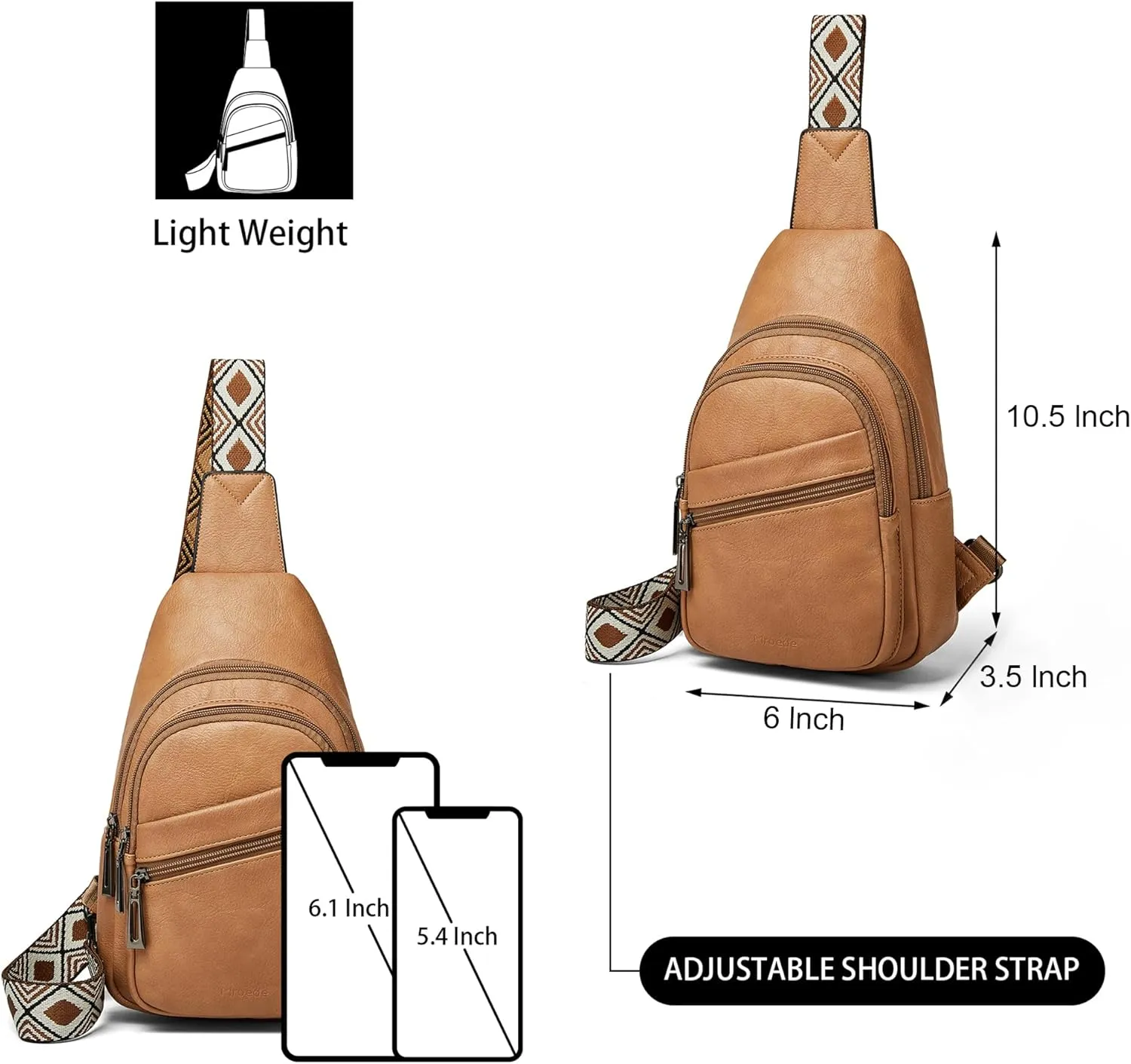 Sling Bag Crossbody Bags for Women for Travel, 3.5 x 10.5 x 6"(L x H x W),Adjustable Straps 22.5 to 44 inch