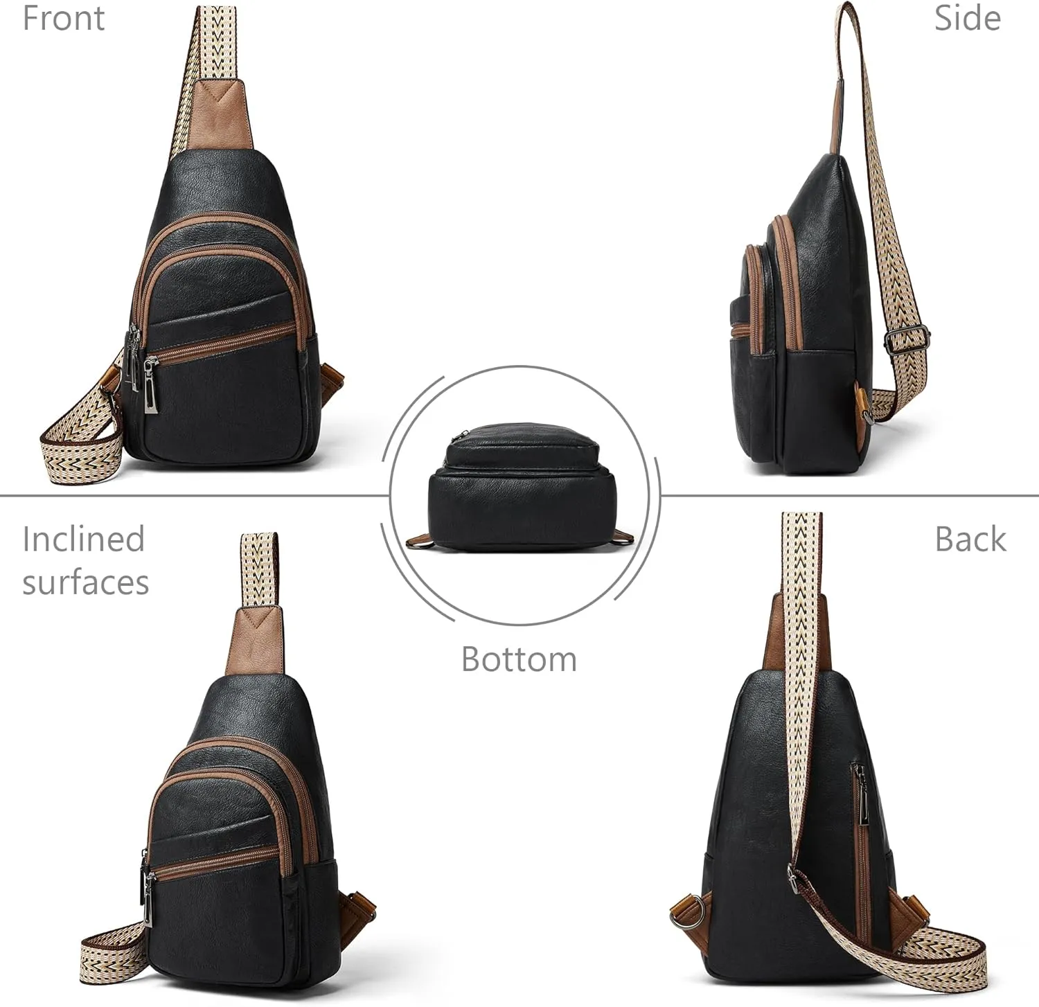 Sling Bag Crossbody Bags for Women for Travel, 3.5 x 10.5 x 6"(L x H x W),Adjustable Straps 22.5 to 44 inch
