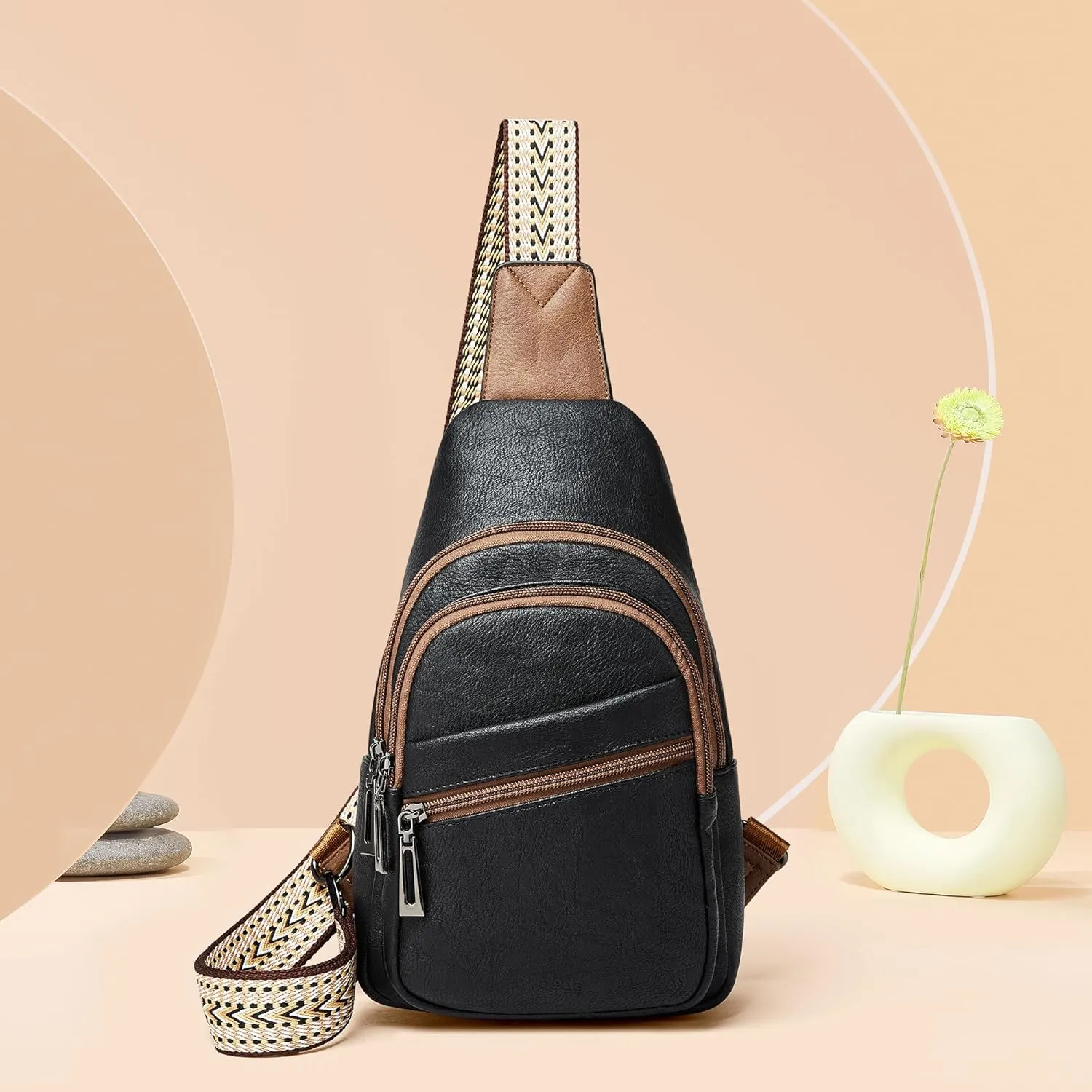 Sling Bag Crossbody Bags for Women for Travel, 3.5 x 10.5 x 6"(L x H x W),Adjustable Straps 22.5 to 44 inch
