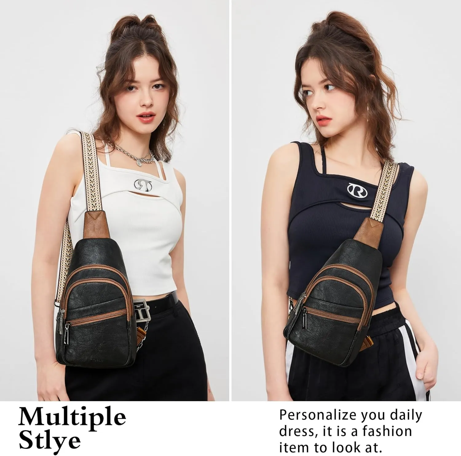 Sling Bag Crossbody Bags for Women for Travel, 3.5 x 10.5 x 6"(L x H x W),Adjustable Straps 22.5 to 44 inch