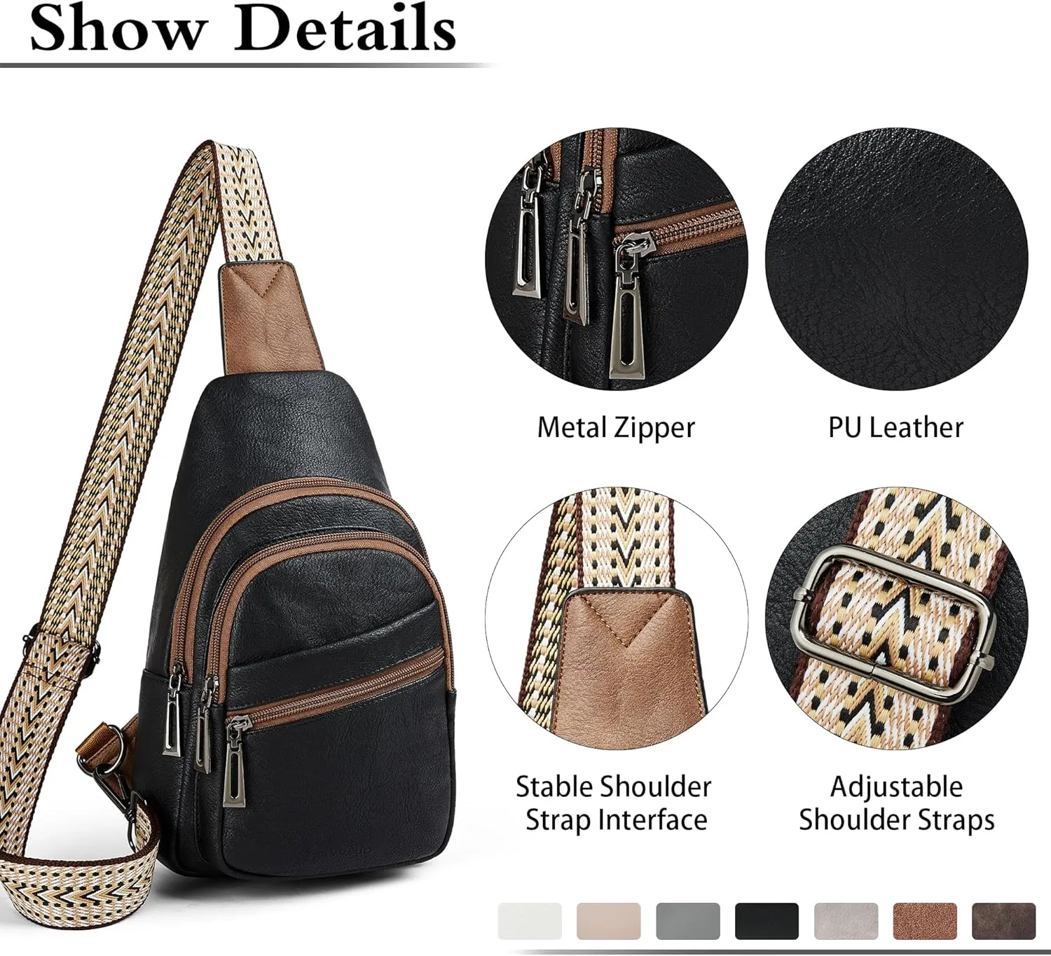 Sling Bag Crossbody Bags for Women for Travel, 3.5 x 10.5 x 6"(L x H x W),Adjustable Straps 22.5 to 44 inch