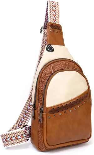 Sling Bag Crossbody Bags for women, Vintage Leather Fanny Pack for Men with Zipper, Adjustable Guitar Strap Anti Theft Crossbody Purse Travel(Apricot)