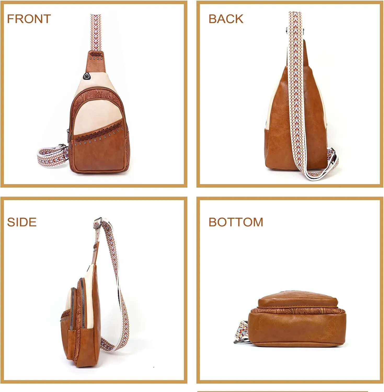 Sling Bag Crossbody Bags for women, Vintage Leather Fanny Pack for Men with Zipper, Adjustable Guitar Strap Anti Theft Crossbody Purse Travel(Apricot)